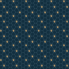 Sunshine And Chamomile Navy Honey Comb Yardage by Lori Woods for Poppie Cotton Fabrics