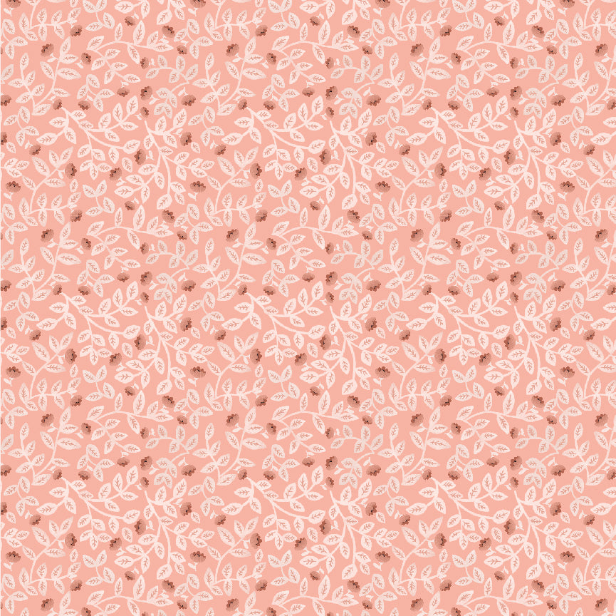 Goose Creek Gardens Pink Meadow Leaves Yardage by Lori Woods for Poppie Cotton Fabrics