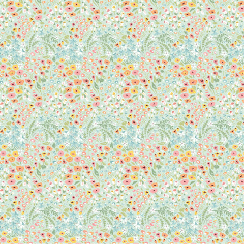 Hollyhock Lane Mint So Dear Yardage by Sheri McCulley for Poppie Cotton Fabrics