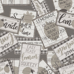 Lemonade Taupe Lemonade Sign Collage Yardage by Dan DiPaolo for Clothworks