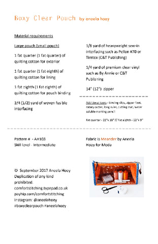 Boxy Clear Pouch Pattern by Aneela Hoey