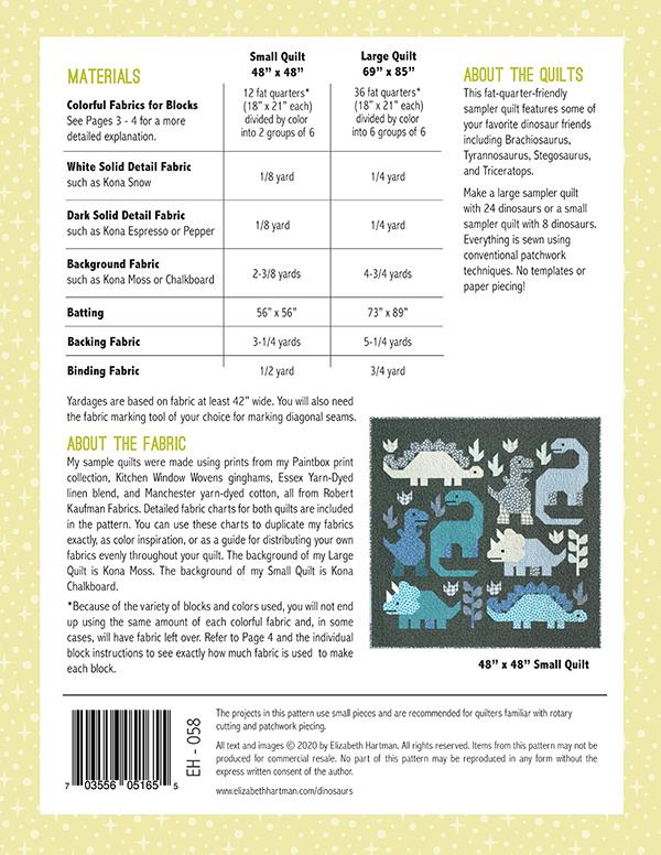 Dinosaurs Quilt Pattern by Elizabeth Hartman