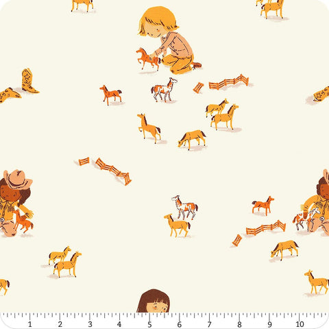 Far Far Away 3 Cream Play Horses Yardage by Heather Ross for Windham Fabrics