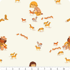 Far Far Away 3 Cream Play Horses Yardage by Heather Ross for Windham Fabrics