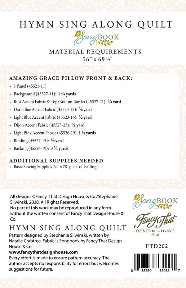Hymn Sing Along Quilt Pattern by Fancy That Design House