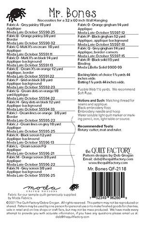 Mr. Bones Wall Hanging Pattern by The Quilt Factory