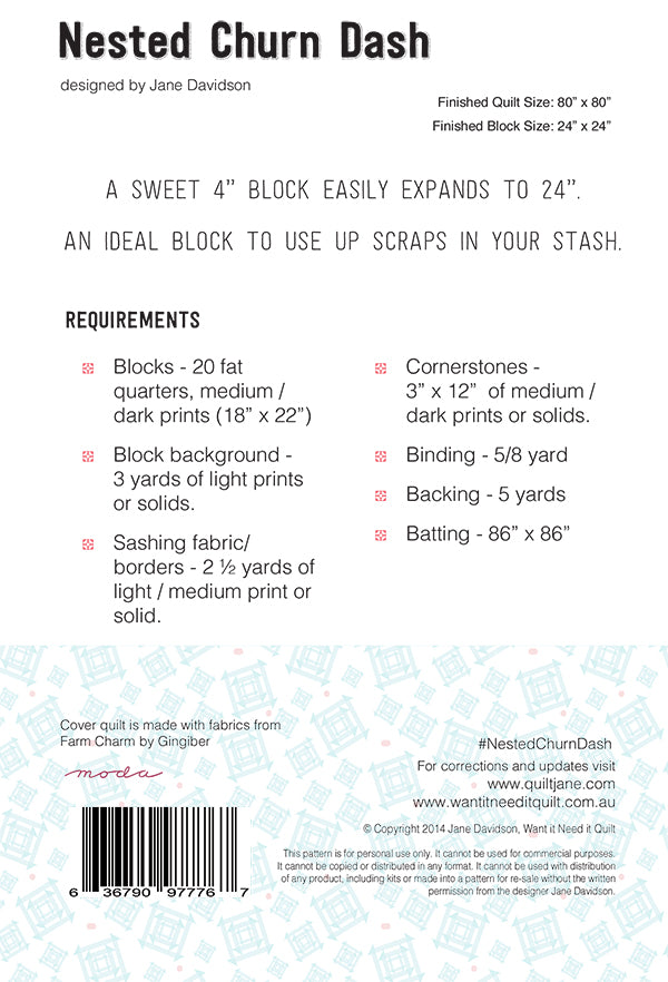 Nested Churn Dash Quilt Pattern by Quilt Jane