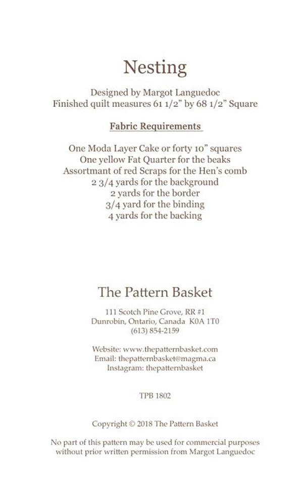 Nesting Quilt Pattern by The Pattern Basket