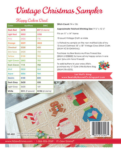 Vintage Christmas Sampler Cross Stitch Pattern by Lori Holt of Bee in my Bonnet