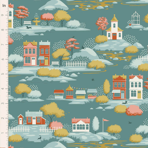 PREORDER Village Life Teal Village Yardage by Tilda for Tilda Fabrics