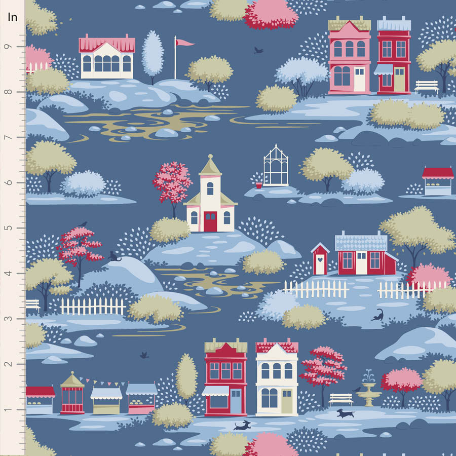 Village Life Blue Village Yardage by Tilda for Tilda Fabrics