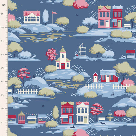 PREORDER Village Life Blue Village Yardage by Tilda for Tilda Fabrics