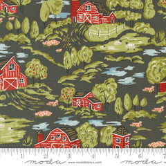 Farmstead Charcoal Vintage Farm Scene Yardage by Stacy Iest Hsu for Moda Fabrics