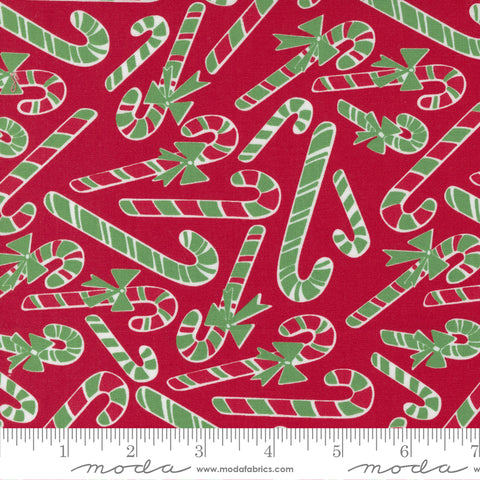 Reindeer Games Poinsettia Red Candy Cane Dance Yardage by Me and My Sister for Moda Fabrics