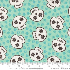 Fab Boo Lous Aqua Cheery Skull Yardage by Me & My Sister for Moda Fabrics