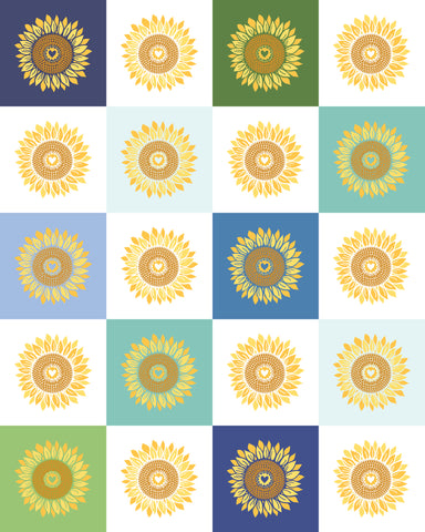Sunflowers In My Heart Multi Sunflower Panel by Kate Spain for Moda Fabrics