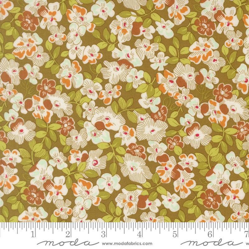 Butternut & Sage Olive Fields of Flowers Yardage by Fig Tree & Co. for Moda Fabrics