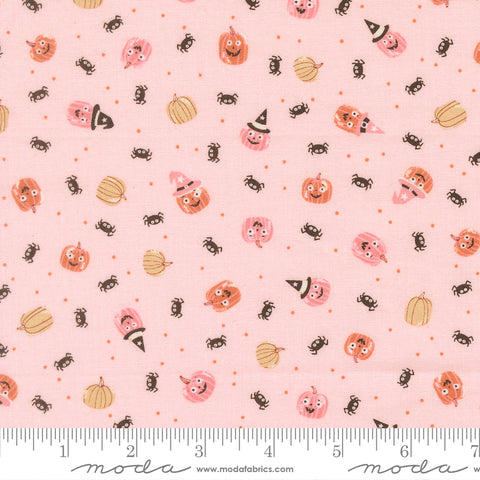 Purrs & Boos Purrfect Pink Friendly Pumpkin and Spiders Yardage by Elena Amo for Moda Fabrics