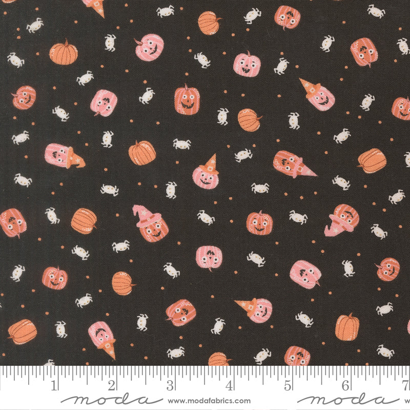 Purrs & Boos Black Cat Friendly Pumpkin and Spiders Yardage by Elena Amo for Moda Fabrics