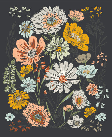 Woodland & Wildflowers Charcoal Panel by Fancy That Design House for Moda Fabrics