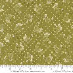 The Henhouse Grass Cross Stitch Chickens Yardage by Gingiber for Moda Fabrics