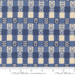 The Henhouse Cobalt Flower Plaid Yardage by Gingiber for Moda Fabrics
