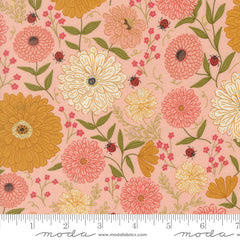 Ladybug Whimsy Pretty Pink Zinnias Ladybugs Metallic Yardage by Gingiber for Moda Fabrics