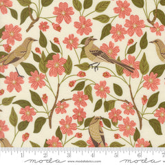 Ladybug Whimsy Eggshell Blossoms Birds Metallic Yardage by Gingiber for Moda Fabrics