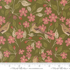 Ladybug Whimsy Grass Blossoms Birds Metallic Yardage by Gingiber for Moda Fabrics