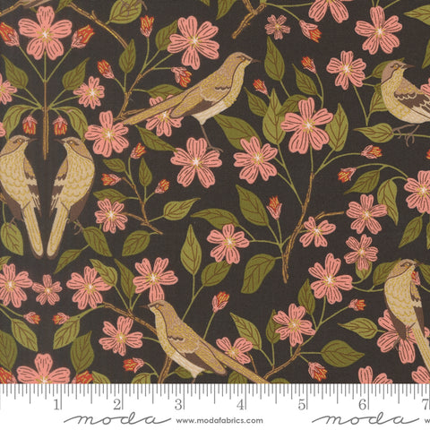 Ladybug Whimsy Midnight Blossoms Birds Metallic Yardage by Gingiber for Moda Fabrics