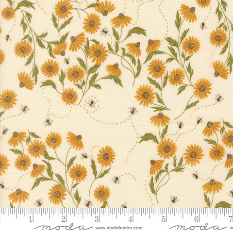 Ladybug Whimsy Eggshell Cone Flower Metallic Yardage by Gingiber for Moda Fabrics