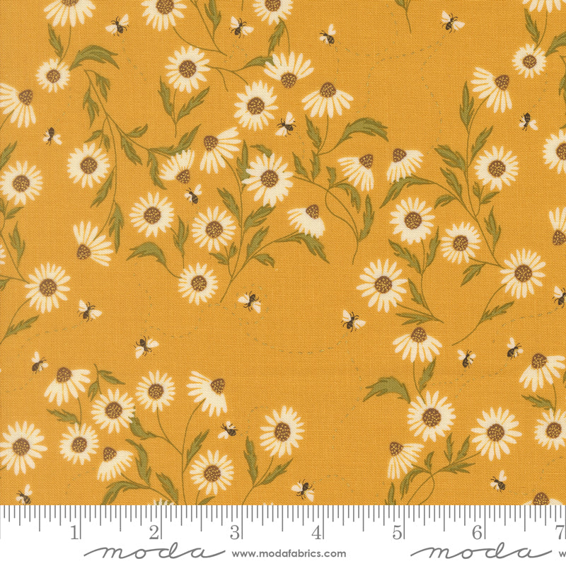 Ladybug Whimsy Golden Cone Flower Metallic Yardage by Gingiber for Moda Fabrics