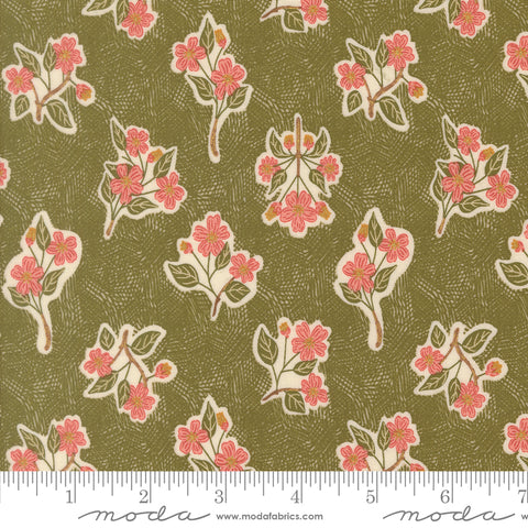 Ladybug Whimsy Grass Apple Blossom Metallic Yardage by Gingiber for Moda Fabrics