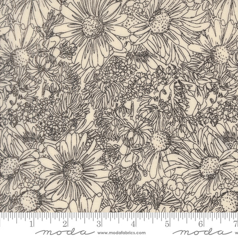 Ladybug Whimsy Eggshell Pen Ink Flowers Yardage by Gingiber for Moda Fabrics