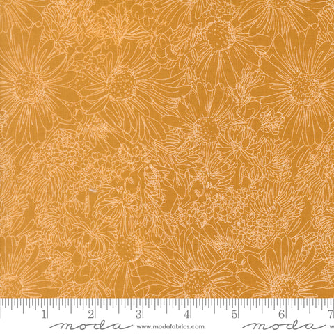 Ladybug Whimsy Golden Pen Ink Flowers Yardage by Gingiber for Moda Fabrics
