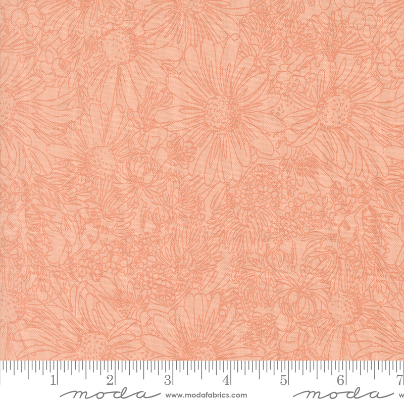 Ladybug Whimsy Pretty Pink Pen Ink Flowers Yardage by Gingiber for Moda Fabrics