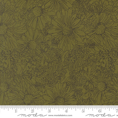 Ladybug Whimsy Grass Pen Ink Flowers Yardage by Gingiber for Moda Fabrics