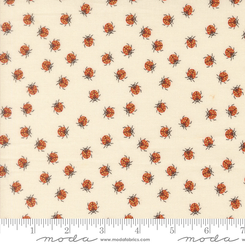 Ladybug Whimsy Eggshell Little Ladybugs Metallic Yardage by Gingiber for Moda Fabrics