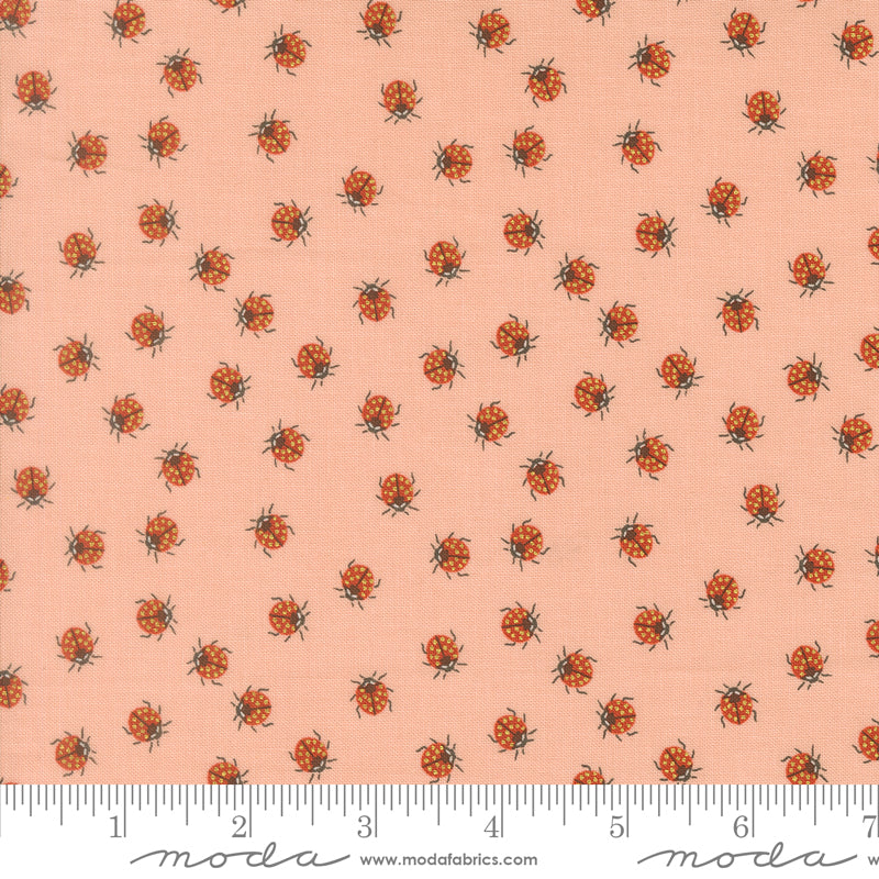 Ladybug Whimsy Pretty Pink Little Ladybugs Metallic Yardage by Gingiber for Moda Fabrics