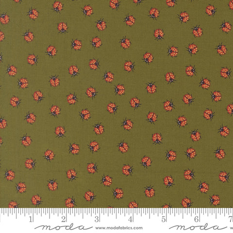 Ladybug Whimsy Grass Little Ladybugs Metallic Yardage by Gingiber for Moda Fabrics