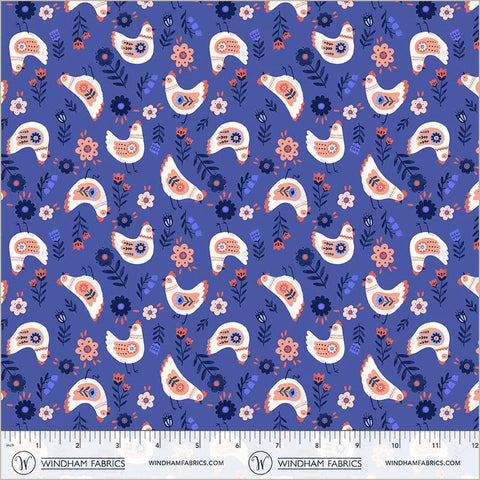 Folky Chicken Royal Cluck Cluck Cluck Yardage by Natalie Briscoe for Windham Fabrics