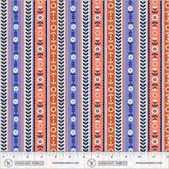 Folky Chicken Cobalt Ribbon Stripe Yardage by Natalie Briscoe for Windham Fabrics