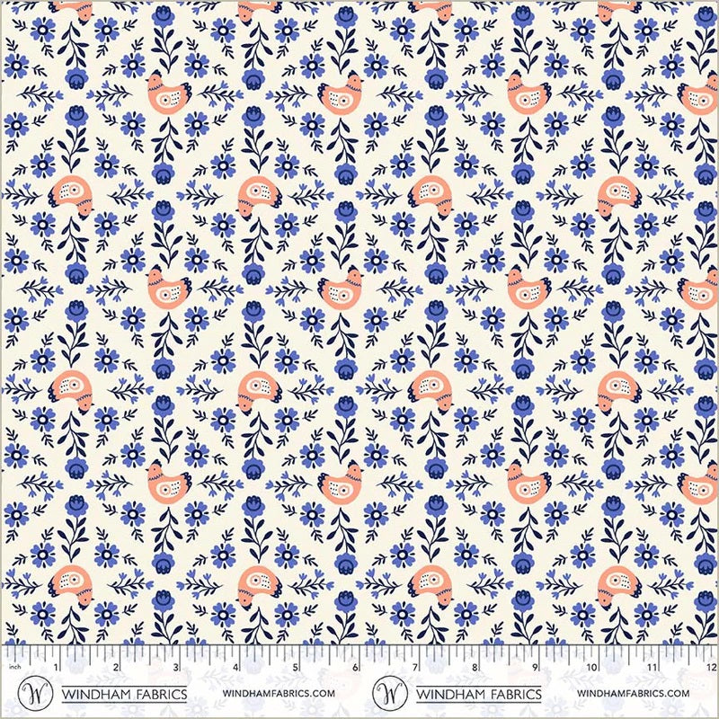 Folky Chicken Cream Chicks In A Row Yardage by Natalie Briscoe for Windham Fabrics