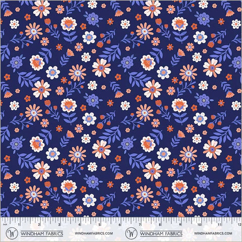 Folky Chicken Indigo Folky Floral Yardage by Natalie Briscoe for Windham Fabrics