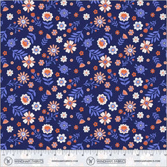 Folky Chicken Indigo Folky Floral Yardage by Natalie Briscoe for Windham Fabrics