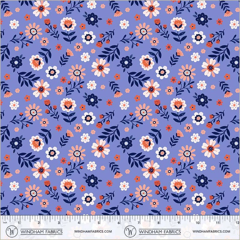 Folky Chicken Cobalt Folky Floral Yardage by Natalie Briscoe for Windham Fabrics
