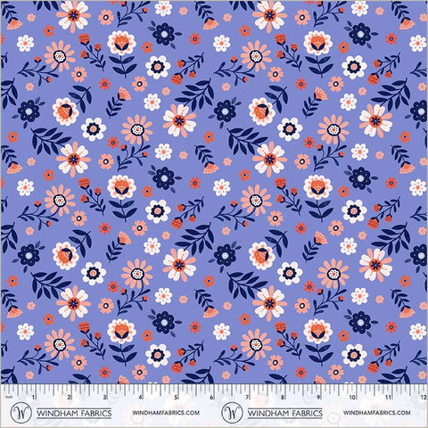 Folky Chicken Cobalt Folky Floral Yardage by Natalie Briscoe for Windham Fabrics