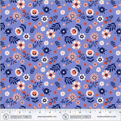 Folky Chicken Cobalt Folky Floral Yardage by Natalie Briscoe for Windham Fabrics
