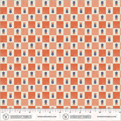 Folky Chicken Coral Tulip Check Yardage by Natalie Briscoe for Windham Fabrics
