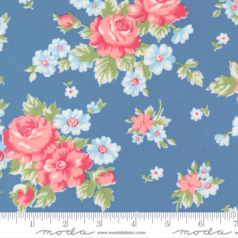 A Cat Named Stitch Blue Blooming Florals Yardage by Camille Roskelley for Moda Fabrics